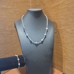 Navajo Multi Stone Albert Lee Sterling Silver Necklace 18" And Bracelet 7" set